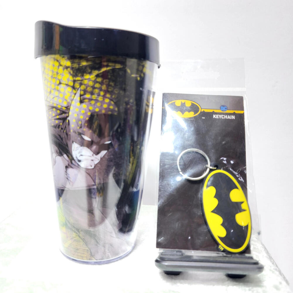 16oz Batman Tumbler w/Lid Made in U.S.A + Batman Keychain